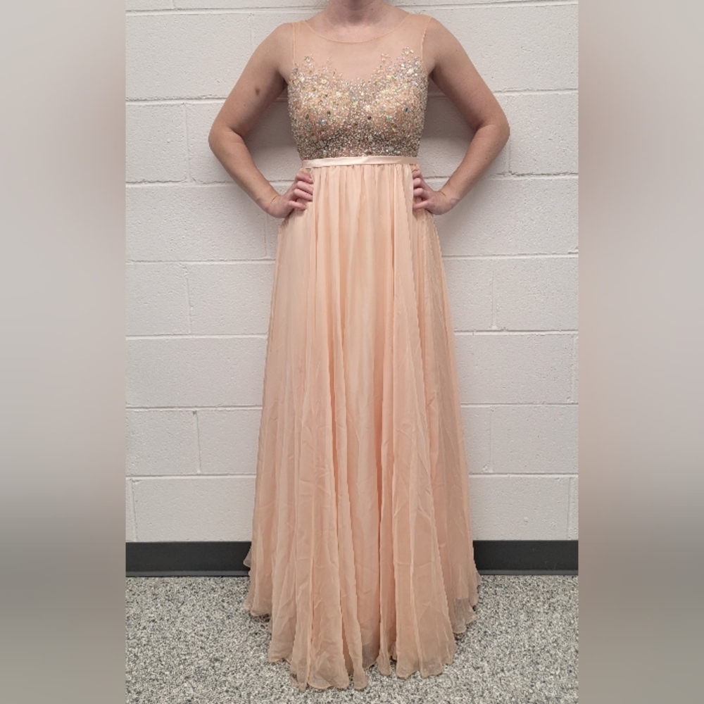 Johnny Peach Sparkle Mesh Top Prom Dress Size 4